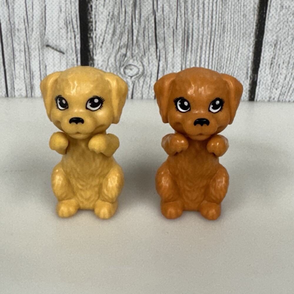 2 Barbie Pet Dog Puppy Toy Animal Figurines Brown & Tan 2” Dollhouse